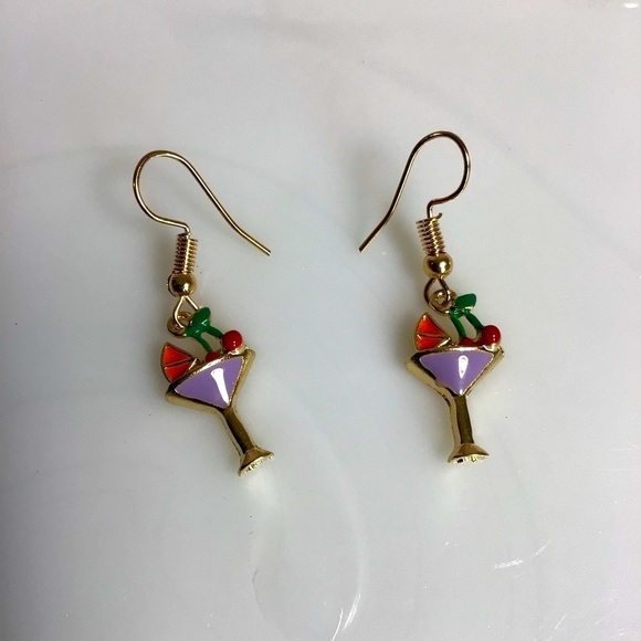 None Jewelry - Adorable Martini Cocktail Fashion Dangle Earrings - NWOT